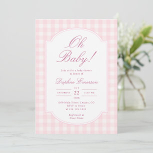 Oh Baby Pink Gingham Baby Shower Invitation