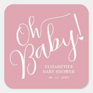 Oh Baby! Pink Girl Baby Shower Square Sticker