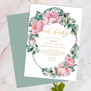 Oh Baby Pink & Gold Floral Girl Baby Shower Invitation