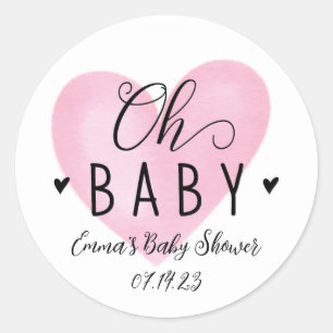 Oh Baby Pink Heart Baby Shower Sticker