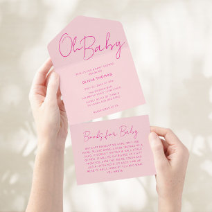 Oh Baby Pink Minimal Baby Shower All In One Invitation