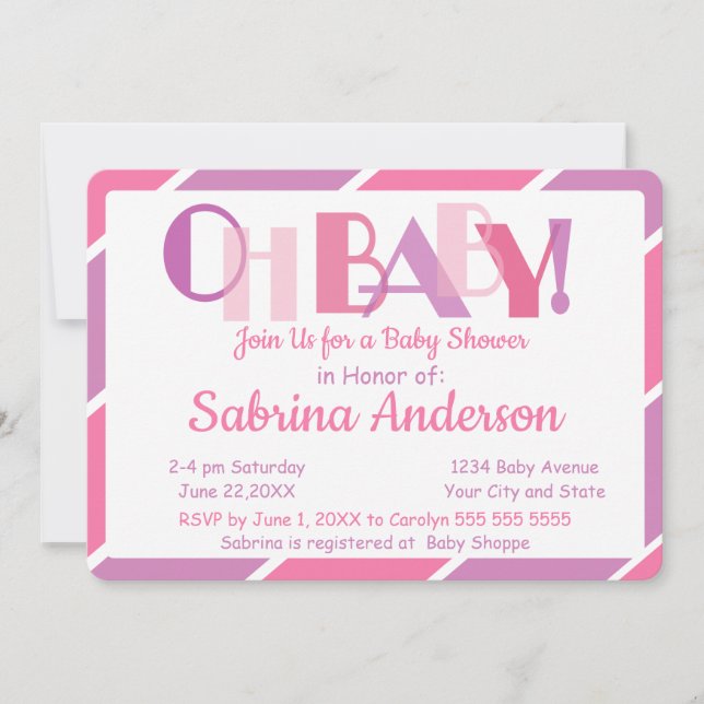 Oh Baby Pink Modern Whimsical Baby Shower Invitation (Front)