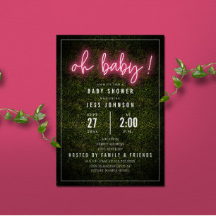 Oh Baby Pink Neon Boxwood Baby Shower Invitation