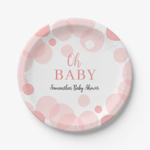 Oh Baby pink Polka Dots Girl Baby Shower Paper Plate