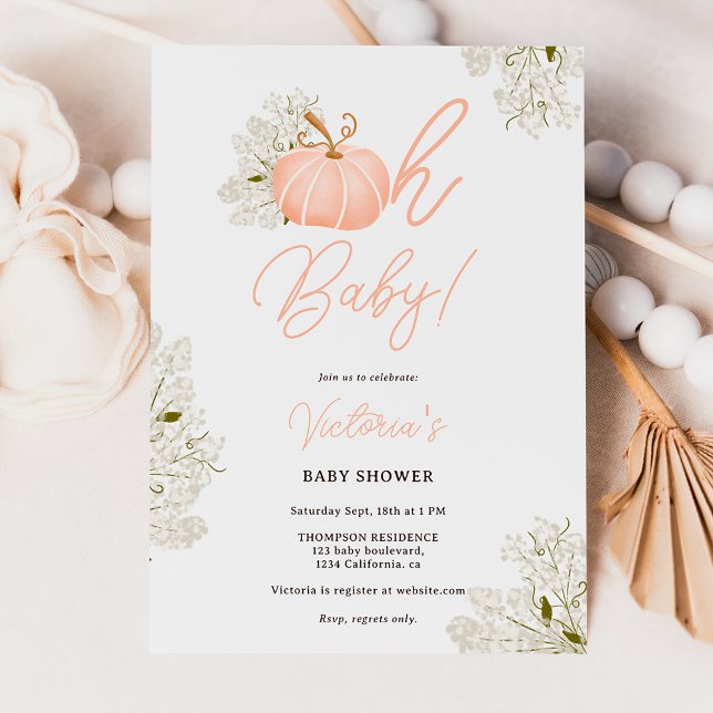 Oh Baby pink pumpkin floral girl baby shower Invitation (Oh Baby pink pumpkin floral girl baby shower Invitation)