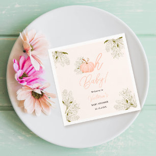 Oh Baby pink pumpkin floral girl baby shower Napkin