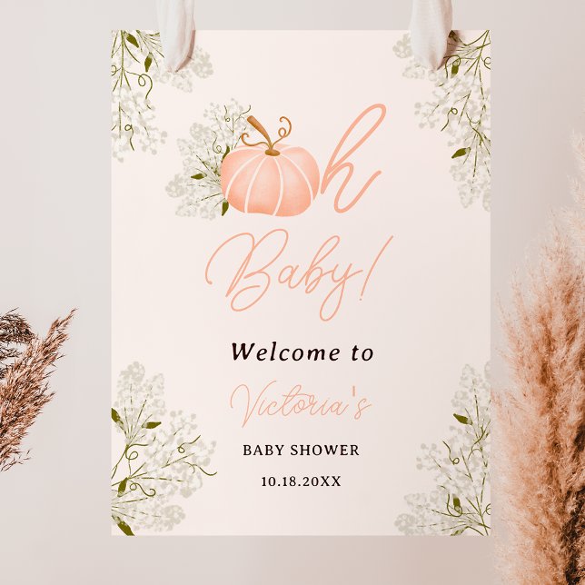 Oh Baby pink pumpkin floral girl baby shower Poster (Oh Baby pink pumpkin floral girl baby shower Poster)