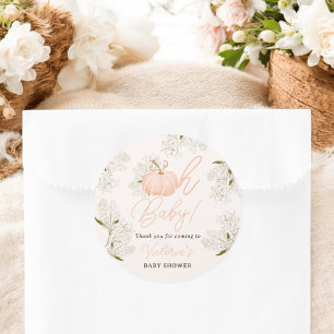 Oh Baby pink pumpkin floral thank you baby shower Classic Round Sticker