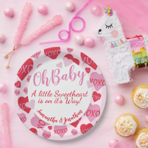 Oh Baby Pink Red Sweethearts Baby Shower Pink Paper Plate