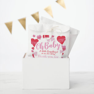 Oh Baby Pink Red Sweethearts Baby Shower White Favour Bag
