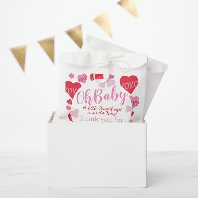 Oh Baby Pink Red Sweethearts Baby Shower White Favour Bag (Party)