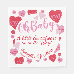 Oh Baby Pink Red Sweethearts Baby Shower White Napkin