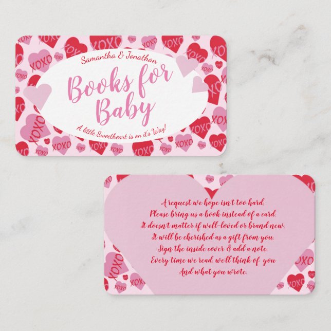 Oh Baby Pink Red Sweethearts Books for Baby Enclosure Card (Front/Back)
