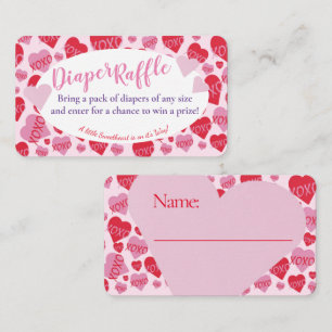 Oh Baby Pink Red Sweethearts Diaper Raffle Pink Enclosure Card