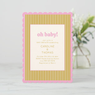 Oh Baby Pink Scallop Gold Stripe Baby Shower Invitation