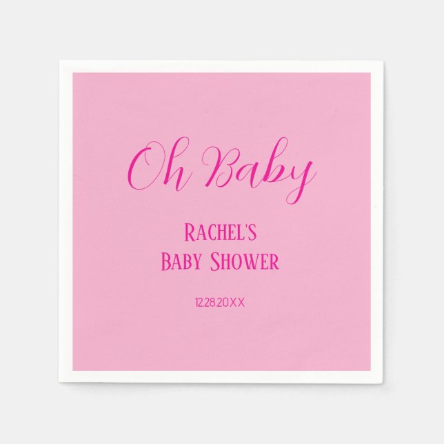 Oh Baby Pink Script Modern Cute Girl Baby Shower Napkin (Front)
