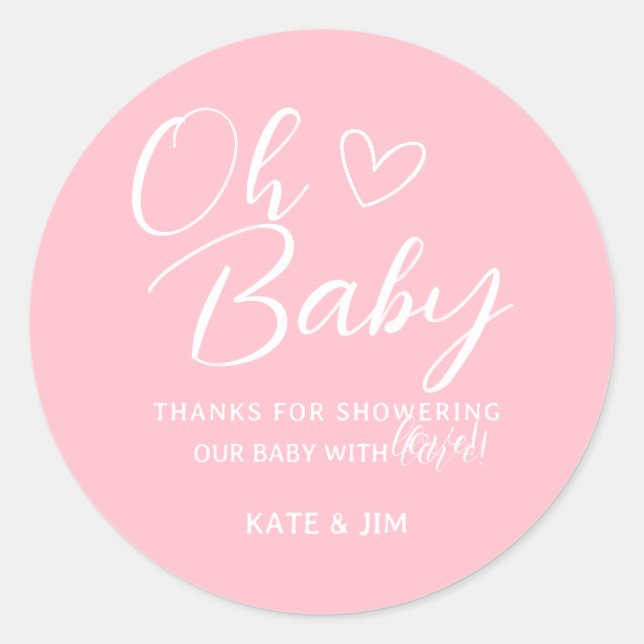 Oh Baby Pink Simple Girl Baby Shower Thank You Classic Round Sticker (Front)
