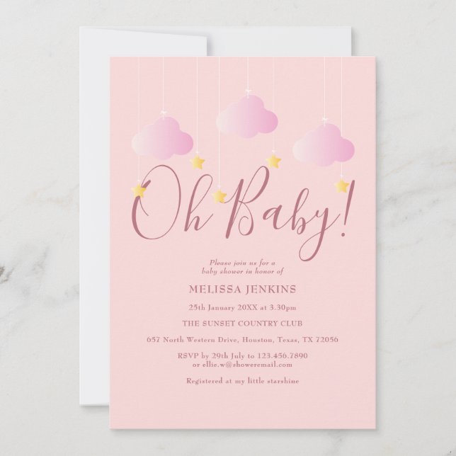 Oh Baby Pink Twinkle Twinkle Baby Shower Sprinkle Invitation (Front)