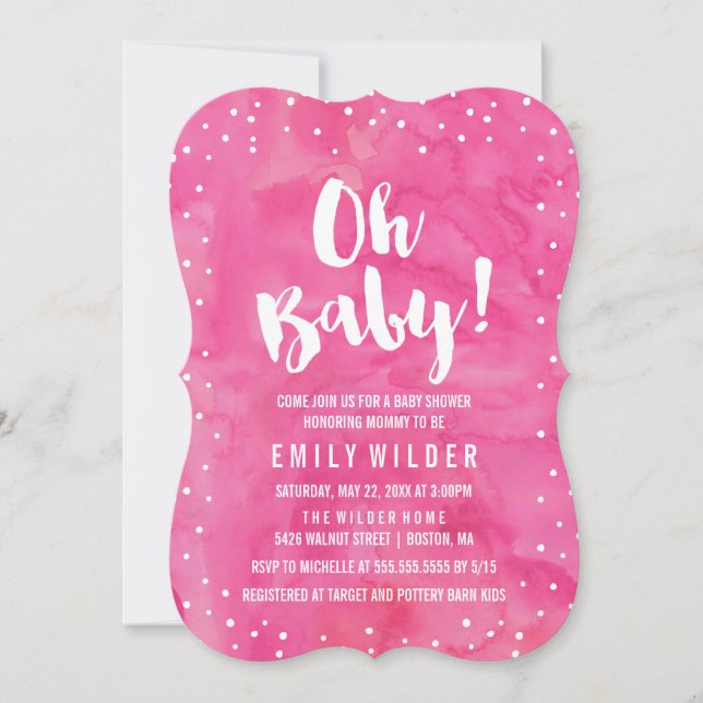 Oh Baby Pink Watercolor Baby Shower Invitation (Front)