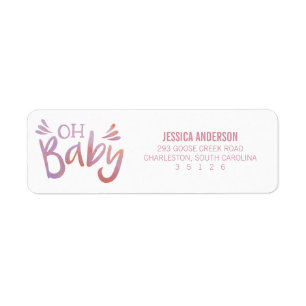 "Oh Baby" Pink Watercolor Baby Shower Return Address Label