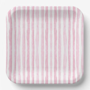 Oh Baby Pink Watercolor Stripes Baby Shower Paper Plate