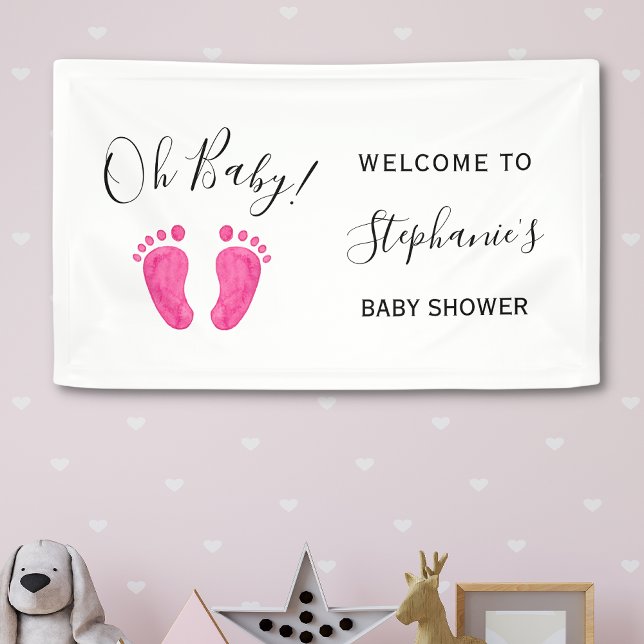 Oh Baby Pink Welcome Baby Shower Banner (Creator Uploaded)