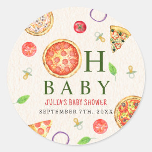 Oh Baby Pizza + Pacifiers Baby Shower Classic Round Sticker