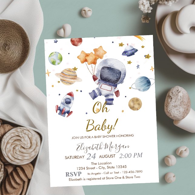  Oh Baby Planet Astronaut  Baby Shower  Invitation (Creator Uploaded)