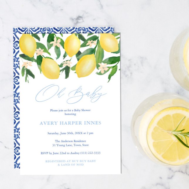 Oh Baby Positano Lemons Blue Boy Baby Shower Invitation (Creator Uploaded)