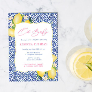 Oh Baby Positano Lemons Pink Girl Baby Shower Invitation