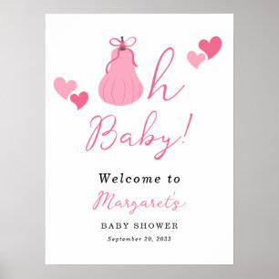 Oh Baby Pumpkin Bow Girl Baby Shower Welcome Poster