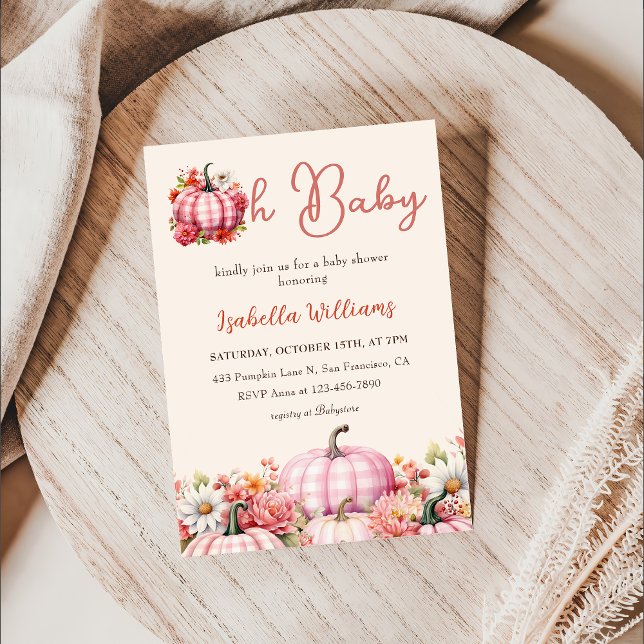 Oh Baby Pumpkin Fall Floral Pink Baby Shower  Invitation (Creator Uploaded)