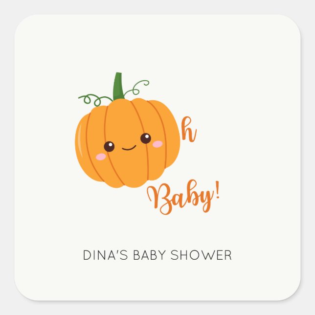 Oh Baby Pumpkin Fall Shower Custom Name Napkin Square Sticker (Front)