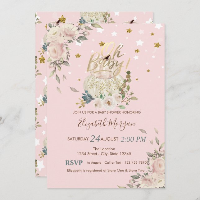 Oh Baby,Pumpkins,Stars Baby Shower  Invitation (Front/Back)