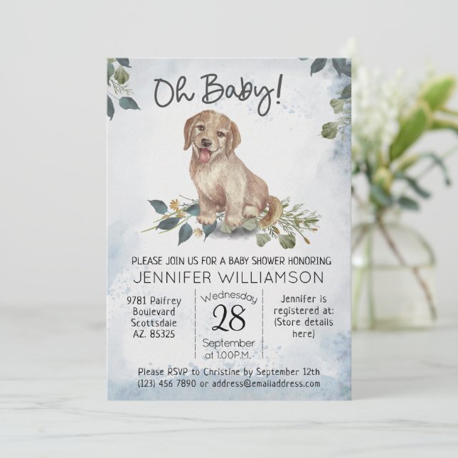 Oh Baby! Puppy Dog Baby Shower Invitation (Standing Front)