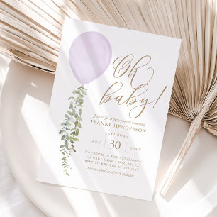 Oh Baby Purple Balloon Eucalyptus Baby Shower Invitation