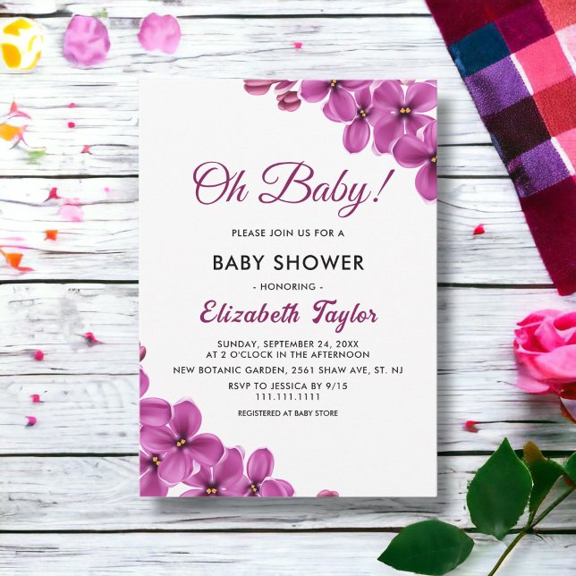 Oh Baby | Purple Orchid Rose | Floral Baby Shower Invitation (Creator Uploaded)