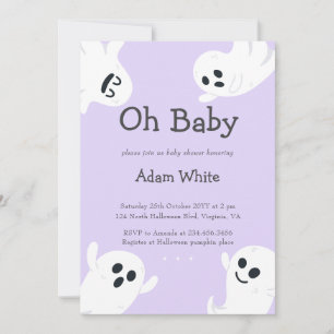 Oh Baby Purple Spooky Ghost Halloween Baby Shower Invitation