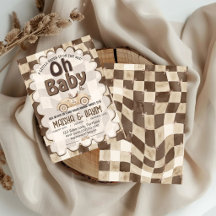 Oh Baby Race Car Chequered Mocha Baby Shower