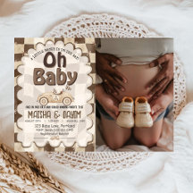 Oh Baby Race Car Chequered Mocha Baby Shower