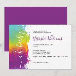 Oh Baby, Rainbow Watercolor Baby Shower, Purple Invitation