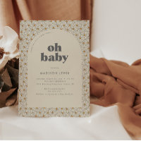 Oh Baby Retro Boho Daisy Baby Shower Invitation
