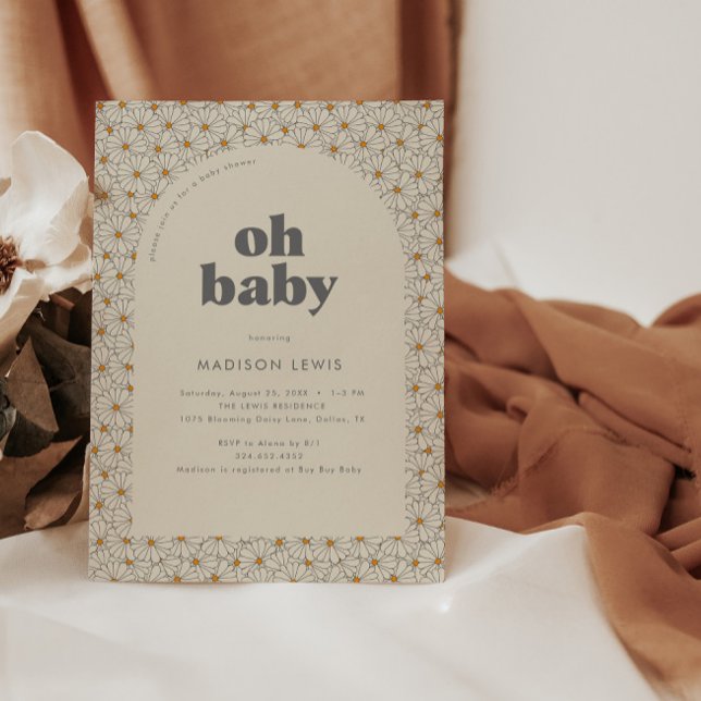 Oh Baby Retro Boho Daisy Baby Shower Invitation (Creator Uploaded)
