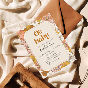 Oh baby Retro Boho Floral baby shower Pregnancy  Invitation