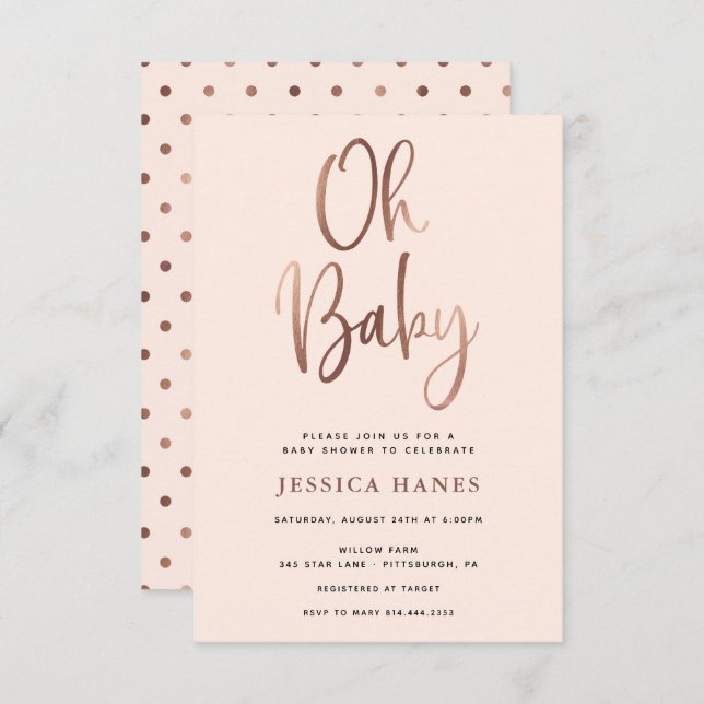 Oh Baby Rose Gold Foil Baby Shower Invitation (Front/Back)