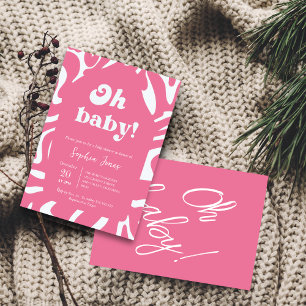 Oh Baby! Rose pink Chequered Gingham baby shower  Invitation