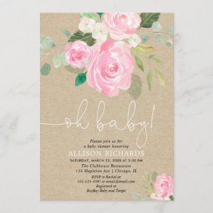 Oh baby rustic blush girl baby shower floral invitation