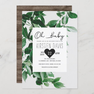 Oh Baby Rustic Country Wood Greenery Baby Shower Invitation