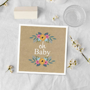 Oh Baby! Rustic Kraft Floral Wreath Baby Shower Napkin
