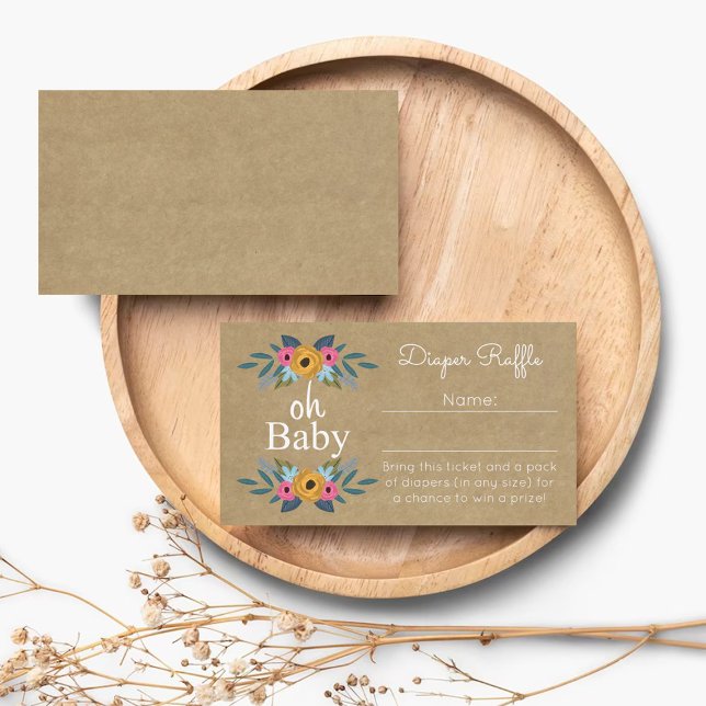 Oh Baby! Rustic Kraft Floral Wreath Diaper Raffle Enclosure Card (Creator Uploaded)